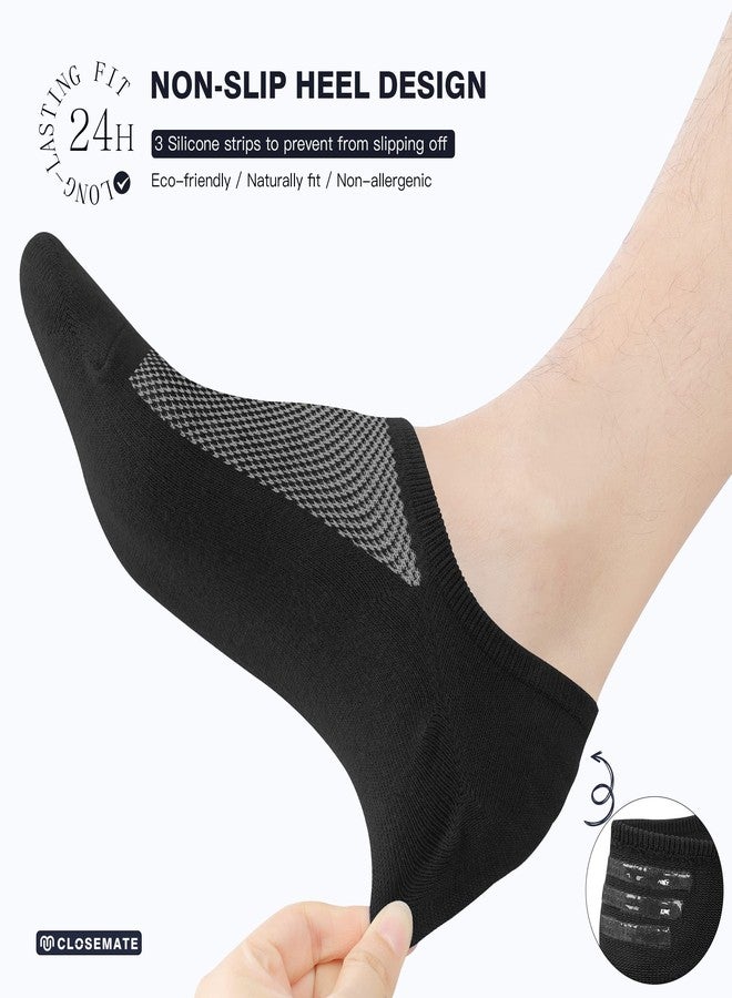 CLOSEMATE 8 Pairs Mens No Show Socks Cotton Ankle Socks with Non Slip Grips for Sneakers Low Cut Shoes(8Black, Size L) - Image 2